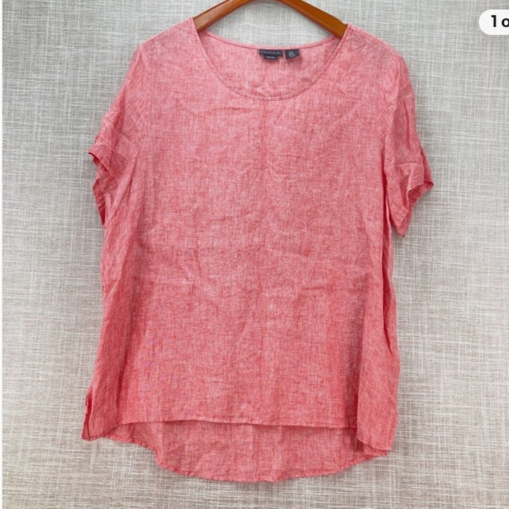 NWT Tahari Women's Hi Lo Crew Neck Pink Linen Top 1x